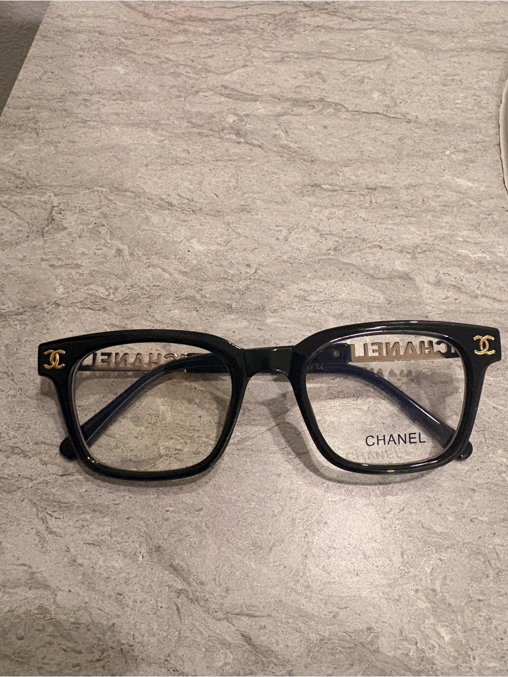 CHANEL Black Square Optical Glasses with Gold CC Accents with no case